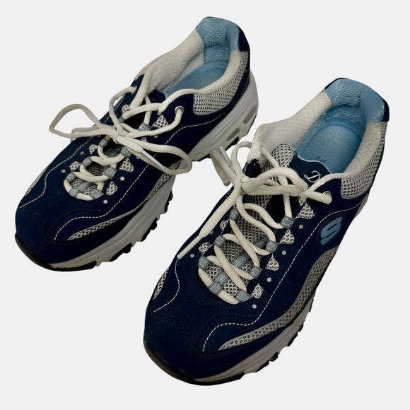 Sketchers Womens Size 8 D'Lites Memory Foam Navy White Training Shoes - Picture 1 of 7